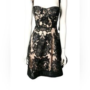 Lulu’s Black & Nude Embroidered Lace Mini Dress Medium